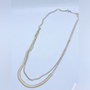 Chicos Muted Gold Tone Long Snake Chain Muti Textured With Rhinestones Necklace